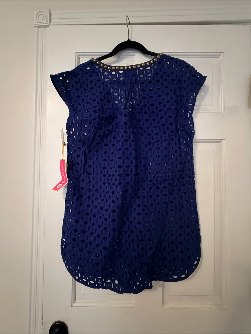 Lilly Pulitzer for Target Royal Blue Eyelet V-Neck Swim Coverup with Gold Studs - Picture 4 of 5